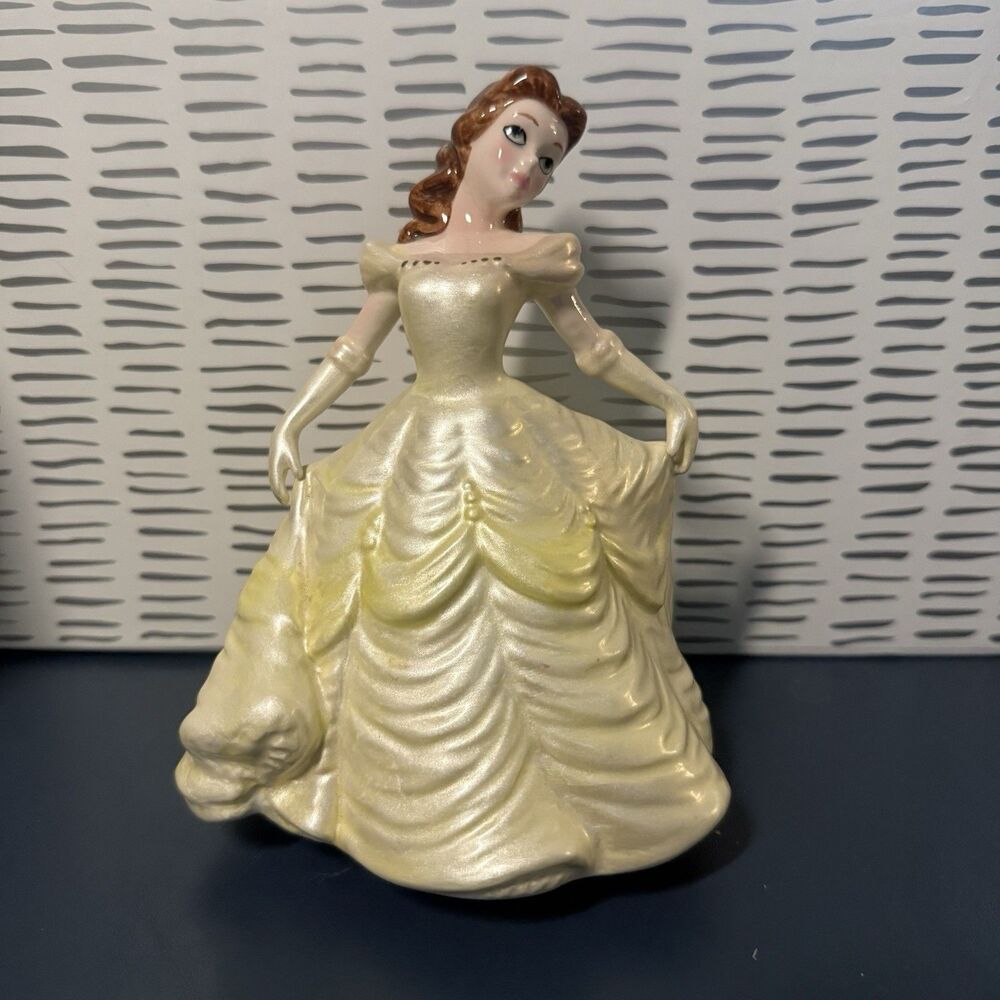 Schmid Disney Belle Music Box 7 Inch Figurine Plays Beauty & Beast Works Vintage